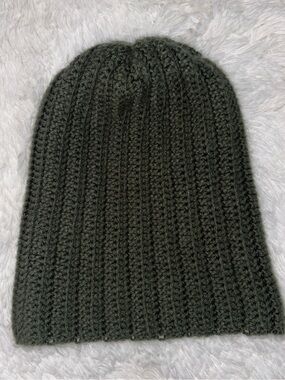 Army Green Handmade Ribbed Knit Beanie - Olive Green